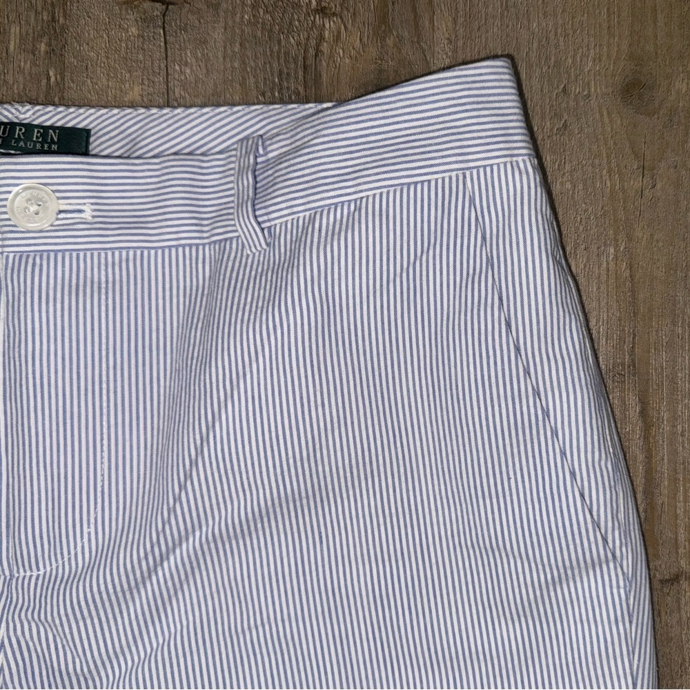 Lauren Ralph Lauren Edita Seersucker Blue White Stripe Pants, Size 6 - Picture 3 of 12